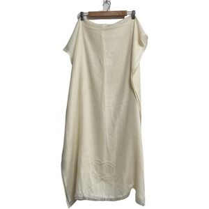 CHANEL Pearl Coco Mark Cashmere Large Stole Shawl Ivory Women's